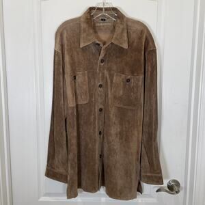 Vintage Y2K Suede Leather Shacket Claiborne Brown Mens Unisex Jacket Pockets L‎